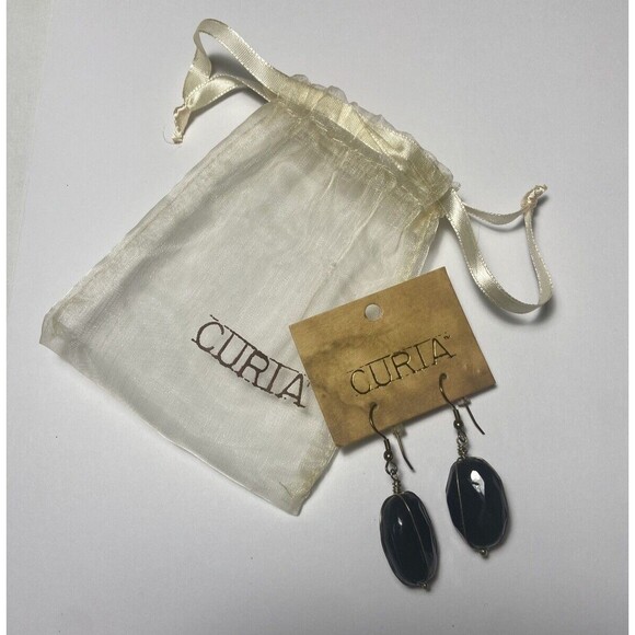 Curia Semi Precious Stone Black Dangle Hook Earrings Jewelry - Picture 3 of 6